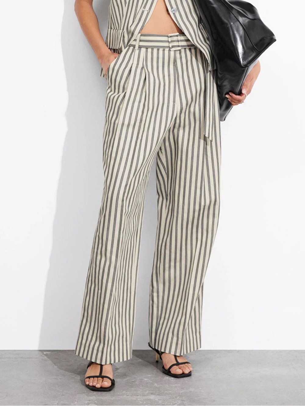 & Other Stories Cream and Black Vertical-Stripe Wide-Leg Pants Tailored Trousers